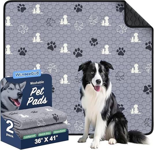 Washable Pee Pads for Dogs, 2 Pack Absorbent Reusable Training Dog Pads Pet by WanpeeGoo