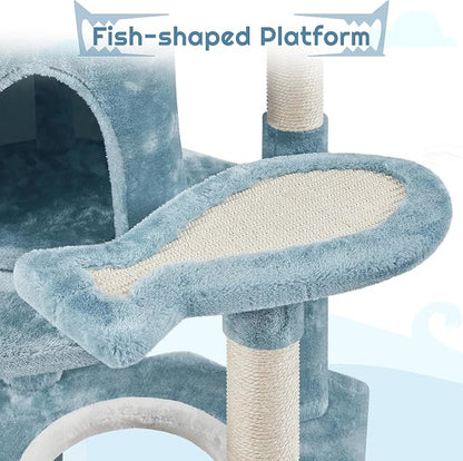 Yaheetech 61in Tall Ocean-Themed Cat Tree, Fish-Shaped Platform, Sisal - Image 5
