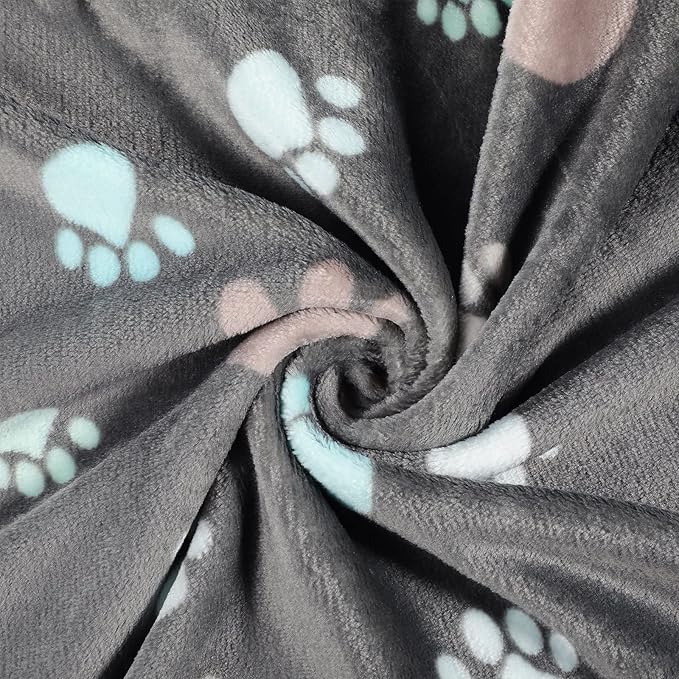 Tegeme 12 Pcs Pet Blankets Soft Fluffy Fleece Dog Cat Warm Paw Print Pattern - Image 3
