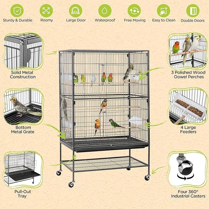Yaheetech 52-inch Wrought Steel Standing Large Flight King Bird Cage - Image 4