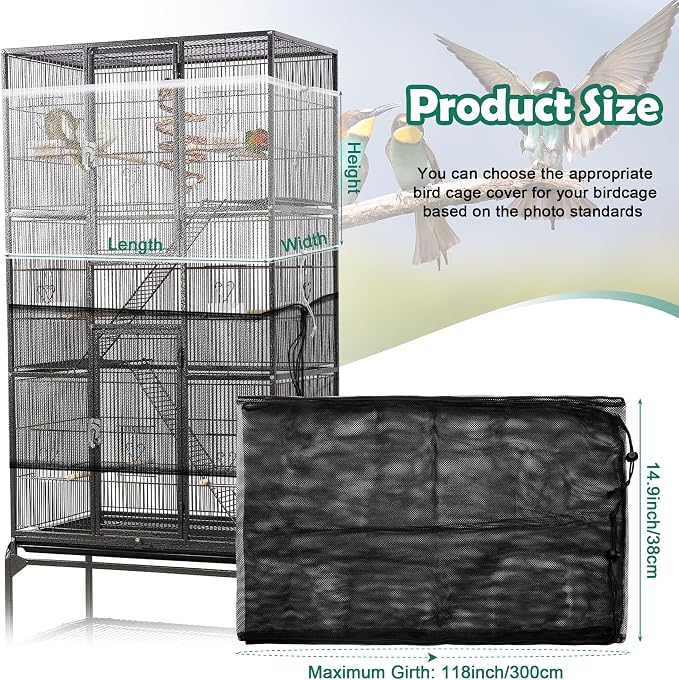 2 Pack Bird Cage Seed Catcher Guard, Bird Cage Cover, Heavy Duty Adjustable - Image 2