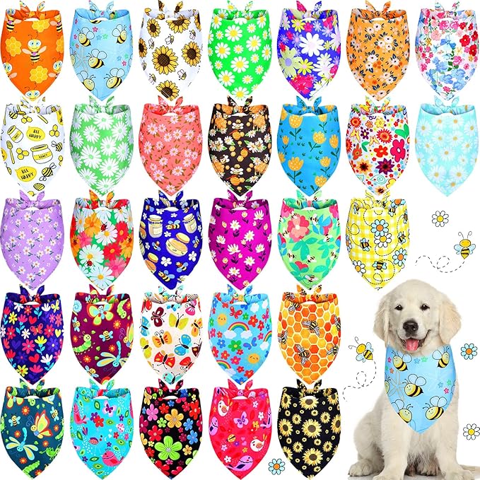 Eccliy 30 Pack Flower Dog Bandanas Bulk Summer Soft Triangle Dog Scarfs by Eccliy