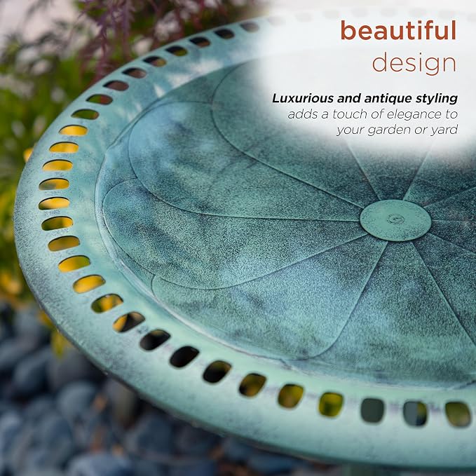 Alpine Corporation TEC116 Outdoor Aged Green Pedestal Birdbath - Image 9