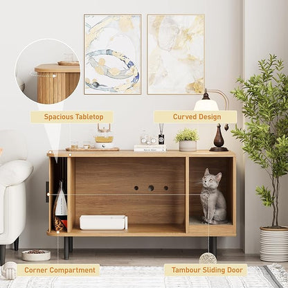 Cat Litter Box Enclosure with Cat Scratch Pad, Sliding Door, 37.4" Litter Box - Image 3