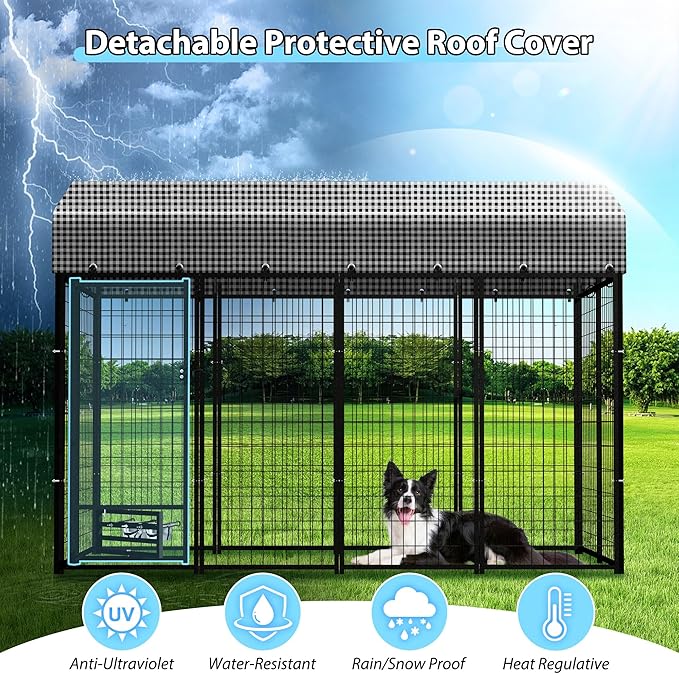 Large Dog Kennel Outside with Roof, Heavy-Duty Indoor Outdoor Dog Run Dog - Image 6