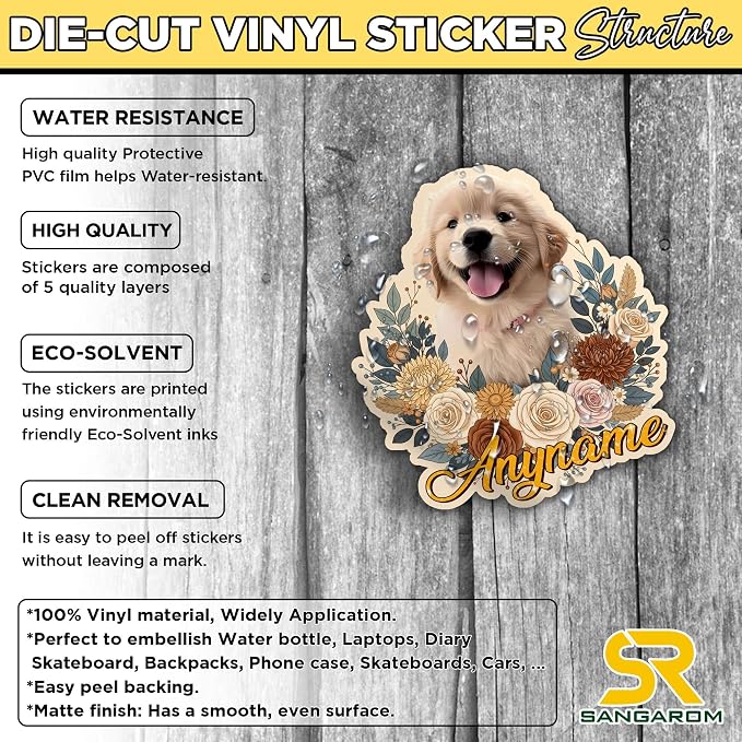 Custom Pet Face Photo Name Floral Sticker Personalized Text Image Animal Flower - Image 4