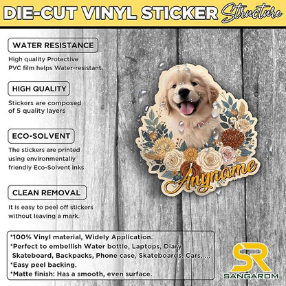 Custom Pet Face Photo Name Floral Sticker Personalized Text Image Animal Flower - Image 4