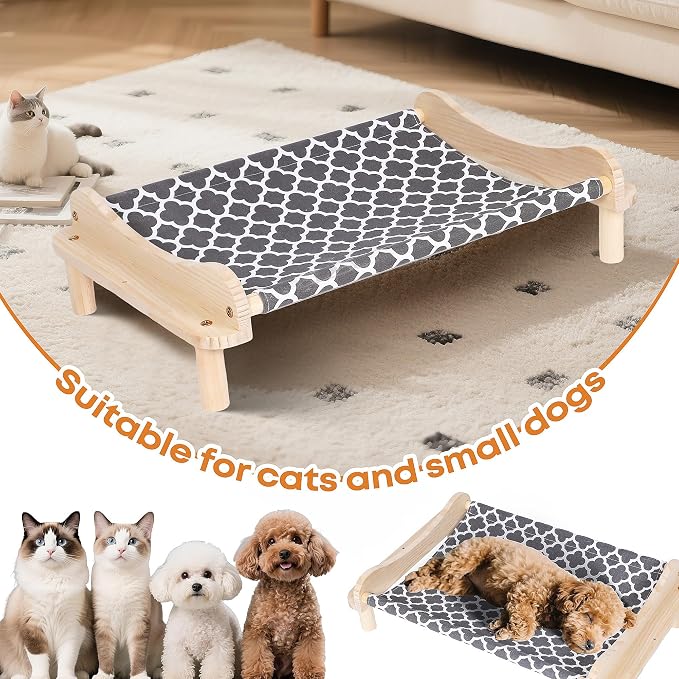 Elevated Wooden Cat Bed – 24"x15.7"x5.9" Breathable Hammock Pet Bed - Image 8