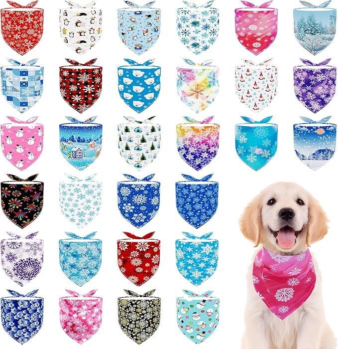 30 Pcs Winter Dog Bandanas Bulk Stitch Dog Bandanas by Bestwishforyou