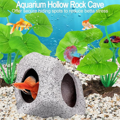 MyLifeUNIT Fish Tank Decor, Silk Aquarium Plants and Hideaway Rock Cave Decor - Image 3
