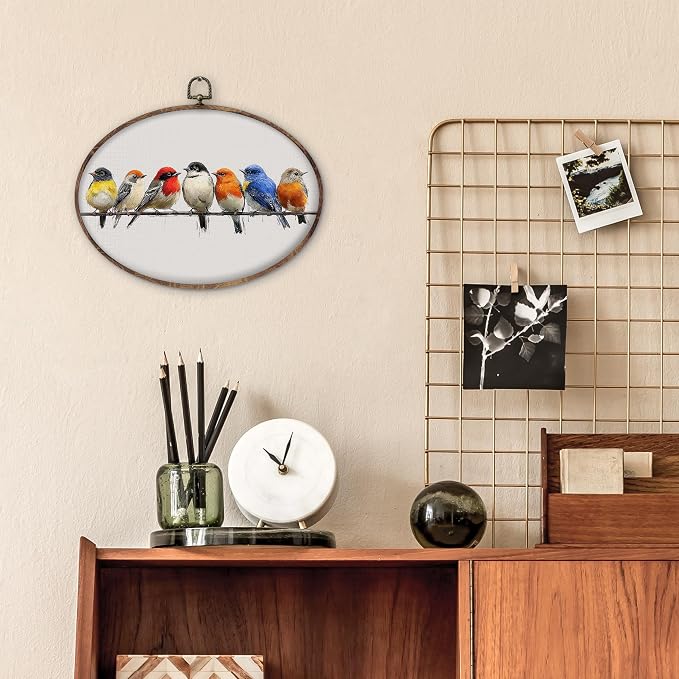 DILSJ Bird Oval Wall Art Decor, Rustic Nature Colorful Sparrow Birds Canvas - Image 5