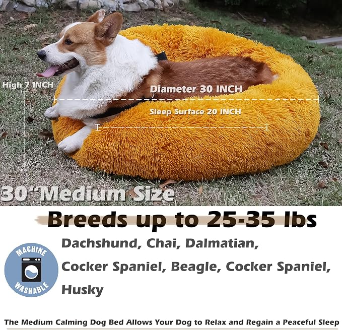 Calming Dog Bed for Medium Dogs Washable Donut 30 inches Anti-Slip Pet Bed - Image 2