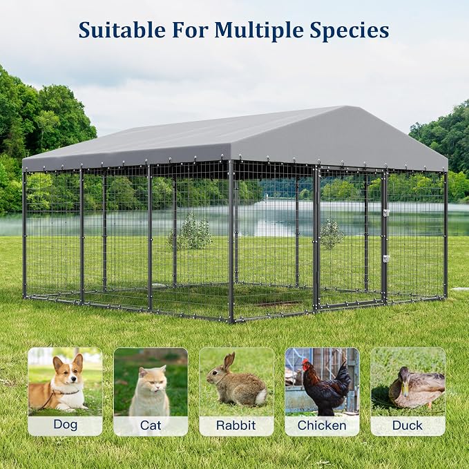 Kullavik 10x10x6 FT Large Outdoor Dog Kennel, Anti-Rust Galvanized Steel Dog Pen - Image 8
