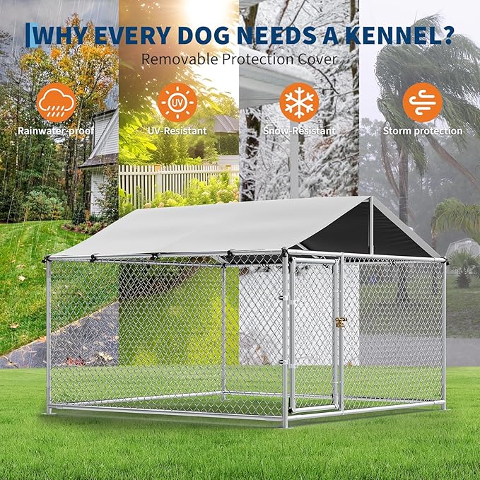Large Dog Kennel Outdoor with Roof Heavy Duty Dog Enclosure Outside Pet Fence - Image 2