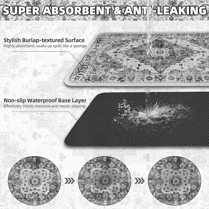 PUPTECK Dog Food Mat, Absorbent Pet Feeding Bowl Mat, Non-Slip Dog Mat - Image 3
