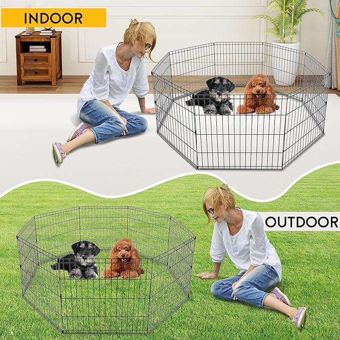 FDW 24 Inch Dog Pen 8 Panel Dog Playpen Indoor Outdoor Metal Puppy Pet Fence - Image 5