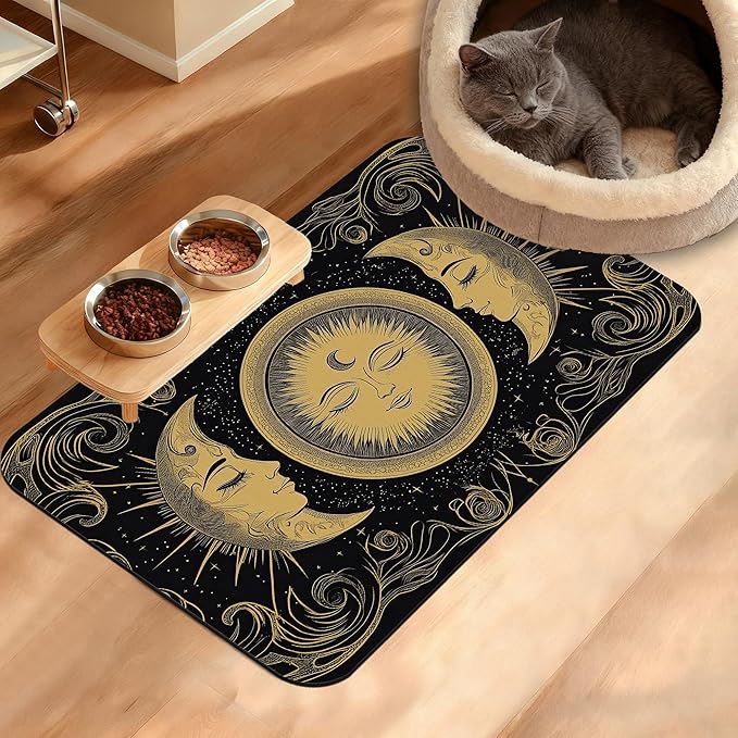 Dog Bowl Mat, Moon Sun Pet Feeding Mat by Unknown