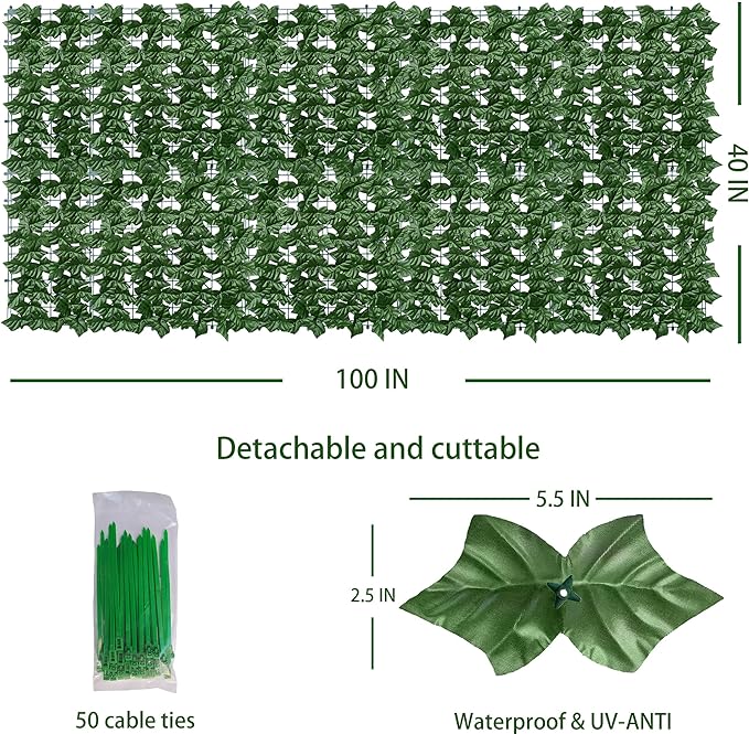 Artificial Ivy Privacy Fence Wall Screen: 40X100 in UV-Anti Faux Greenery - Image 2