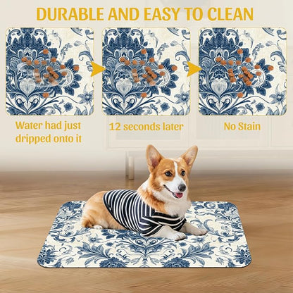 Vintage Floral Paisley Pet Feeding Mat, Absorbent Dog Cat Bowl Pad, Quick Dry - Image 5