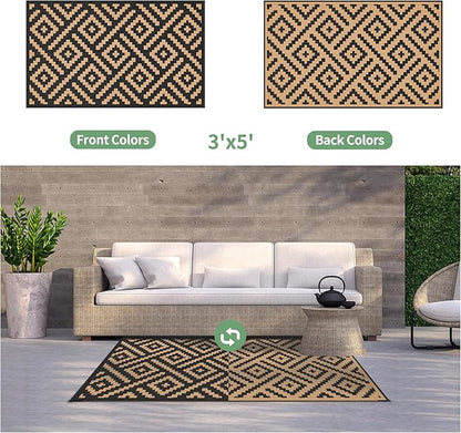 GENIMO Outdoor Rug 3'x5' Waterproof, Reversible Camping Mat, Plastic Straw Rugs - Image 4