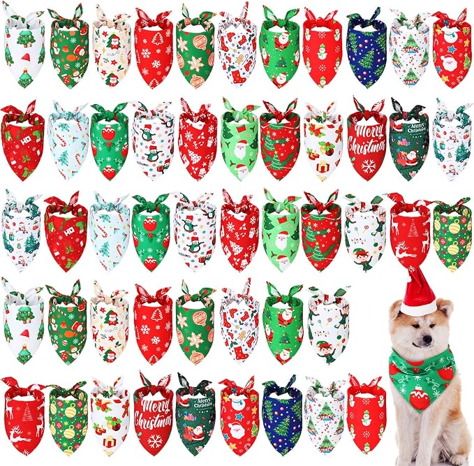 Abbylike 50 Pcs Christmas Dog Bandanas Bulk Xmas Bandanas by Abbylike