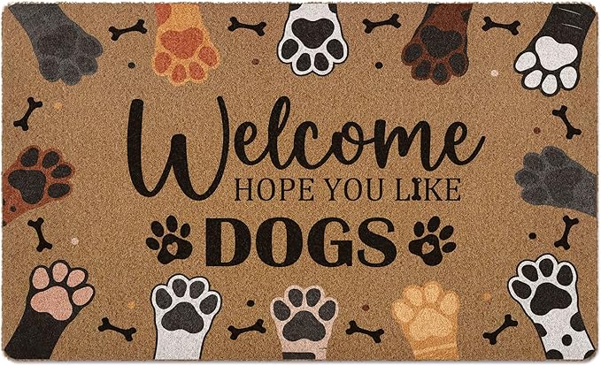 Welcome Hope You Like Dogs Door Mat, Cute Dog Paws Print Artificial Coir Front by Unknown