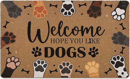 Welcome Hope You Like Dogs Door Mat, Cute Dog Paws Print Artificial Coir Front by Unknown