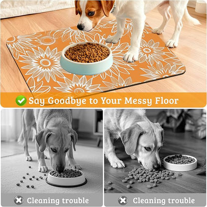 Retro Geometric Aesthetic Dog Food Mat, Quick Dry Dog Placemat Non Slip Rubber - Image 4