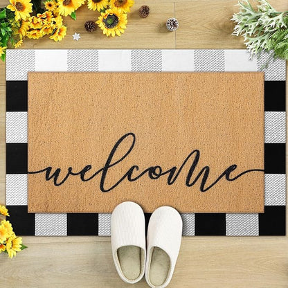 Tinideya 2 Pcs Door Mat Welcome Non Slip Coir Mats Floor Layering Doormats by Tinideya