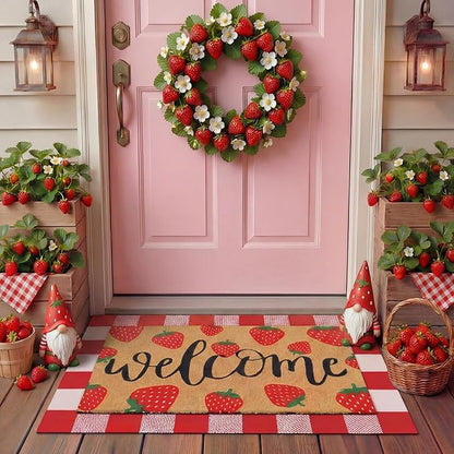 Tinideya 2 Pcs Strawberry Door Mat Fruit Pattern Design Welcome Non Slip Coir by Tinideya