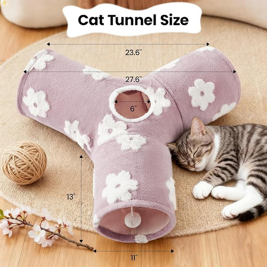 Tempcore Flannel Pet Cat Tunnel Tube Cat Toys 3 Way Collapsible, Cat Tunnels - Image 2