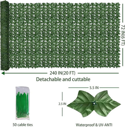 Artificial Fence Privacy Screen: 6FT x 20FT UV-Anti Faux Greenery Backdrop Ivy - Image 2