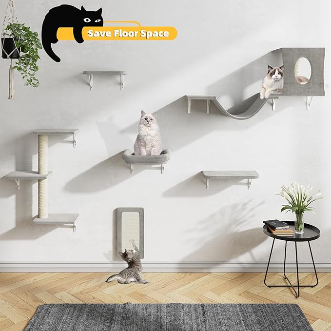 NUNU LAB Wall Mounted Cat Climber Set, Scratcher Board and Hammock, Shelves - Image 2