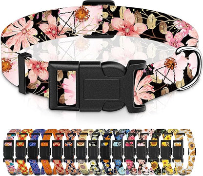 Dog Collar for Boys Girls, Floral Puppy Collar for Small Medium Large Dogs by Seyezo