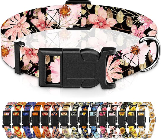 Dog Collar for Boys Girls, Floral Puppy Collar for Small Medium Large Dogs by Seyezo