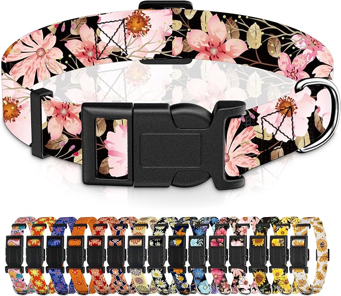 Dog Collar for Boys Girls, Floral Puppy Collar for Small Medium Large Dogs by Seyezo