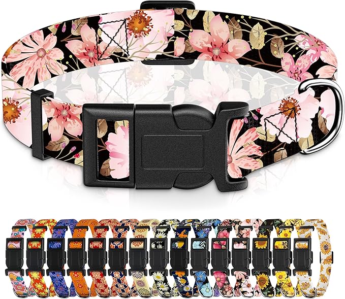 Dog Collar for Boys Girls, Floral Puppy Collar for Small Medium Large Dogs by Seyezo
