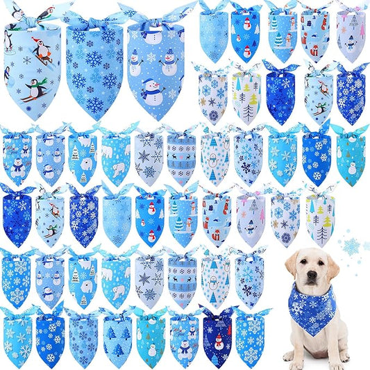 Abbylike 50 Pcs Winter Dog Bandanas Bulk Blue Snowflake Dog Bandanas by Abbylike