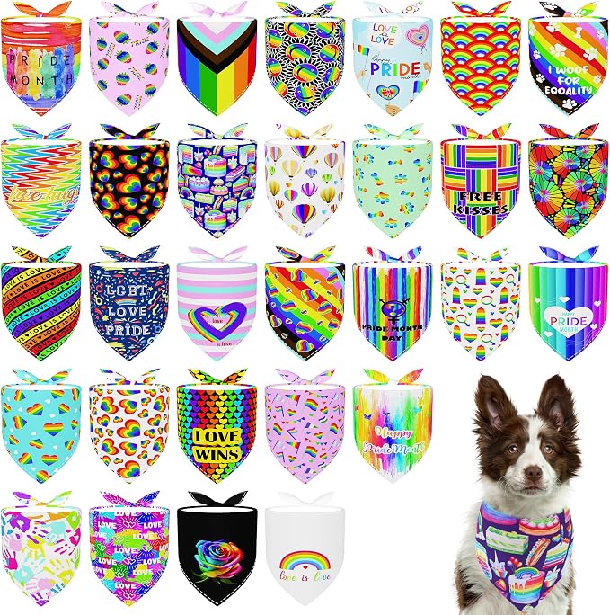 30 Pack Rainbow Dog Bandanas Bulk by Bestwishforyou