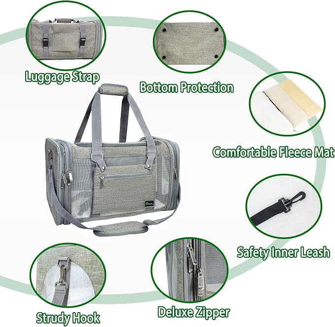 Soft-Sided Pet Carrier for Cats Small Dogs of 15 Lbs Medium Grey - Image 5