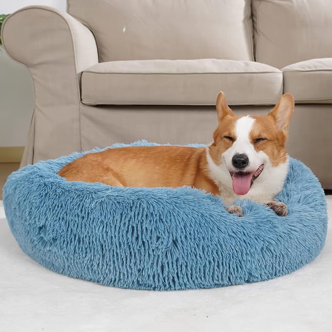 Calming Donut Dogs Beds for Small Dogs Washable, 28inch Plush Round Pet Bed for by nononfish