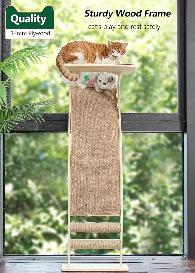 Cat Window Perch with Scratcher Ramp, Wood Kitty Bed - Image 7