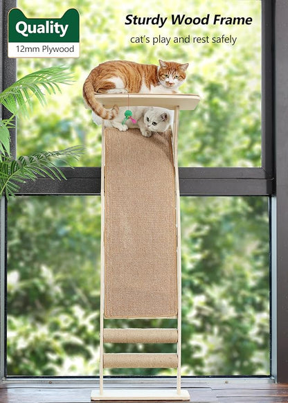 Cat Window Perch with Scratcher Ramp, Wood Kitty Bed - Image 7