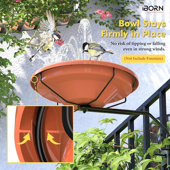iBorn Bird Bath for Outside, Fence Mounted Bird Baths 12in, BPA-Free Bowl - Image 5