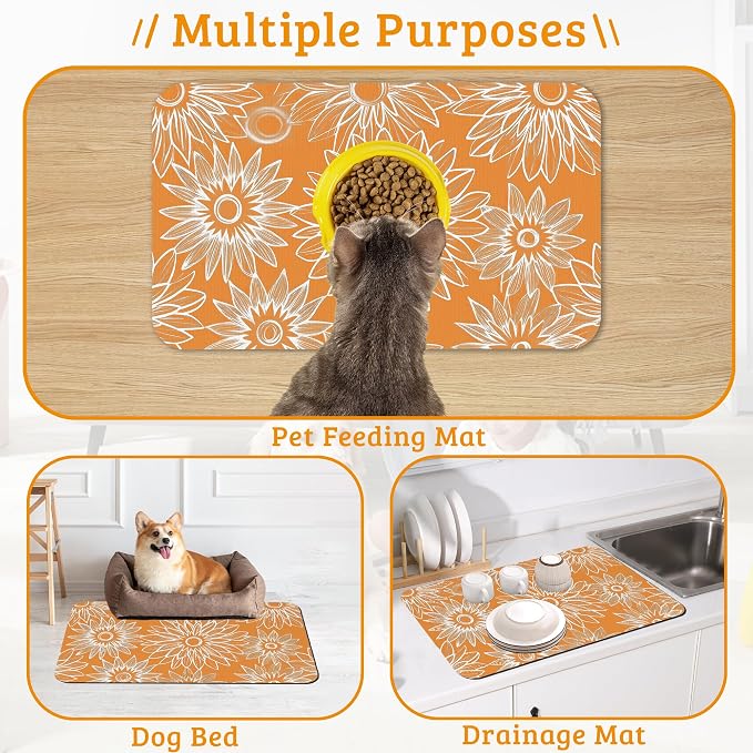 Retro Geometric Aesthetic Dog Food Mat, Quick Dry Dog Placemat Non Slip Rubber - Image 7