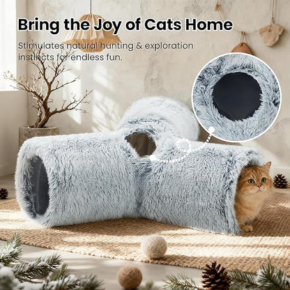 Tempcore Plush Cat Tunnel for Indoor Cats，Collapsible 3-Way Pet Tunnel Toy - Image 4