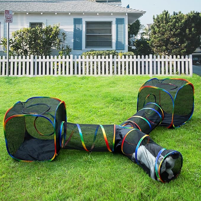 LUCKITTY Outdoor Rainbow Cat Enclosures Playground, Outside House by MAKEPETLUCKY-WelcometoCatTunnelClub