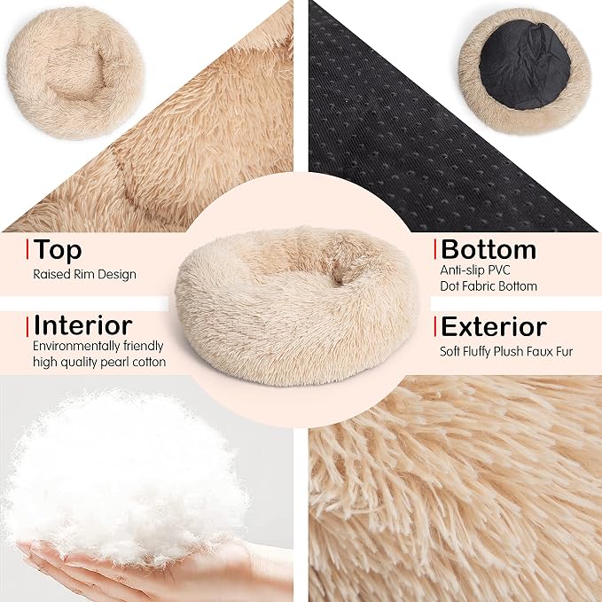 Calming Donut Dogs Beds for Small Dogs Washable, 19inch Fluffy Round Puppy Bed - Image 3