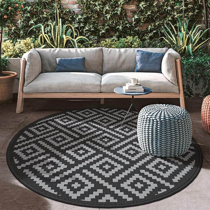 GENIMO 8' Round Outdoor Rug for Patios Clearance, Reversible Plastic Straw Rugs - Image 4