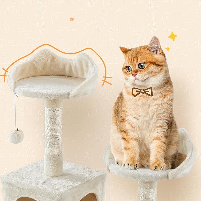 Yaheetech Cat Tree, 82.5in Large Tower w/Hammock, 2 Kitty-Ear Perches, 2 Cozy - Image 5